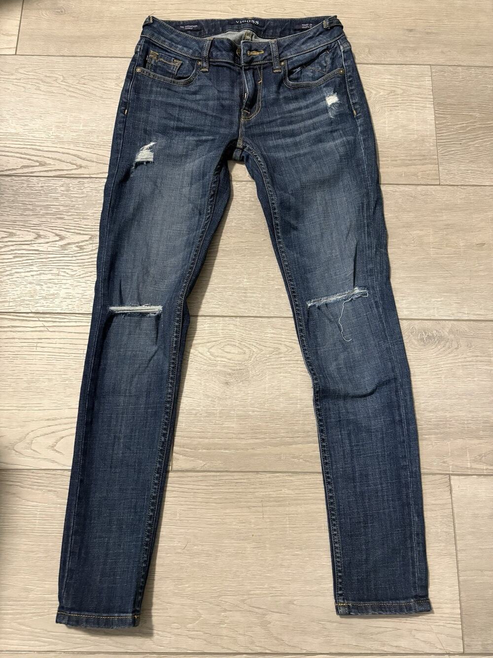 Vigoss The Thompson Tomboy Jeans Distressed Skinny Slim Blue 24W 27L